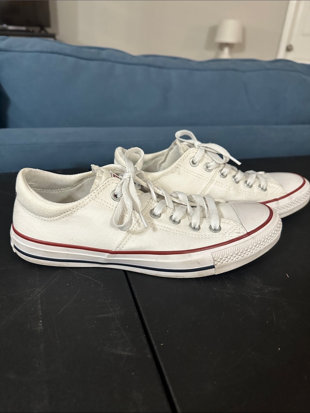 Converse All Star White Low-Top Canvas Sneakers with Red Accent